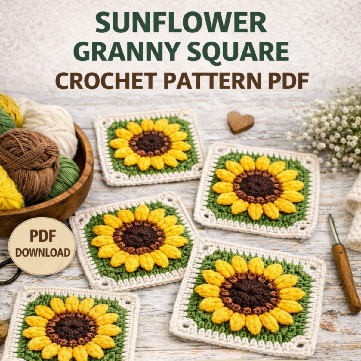 Sunflower Granny Square Crochet Pattern