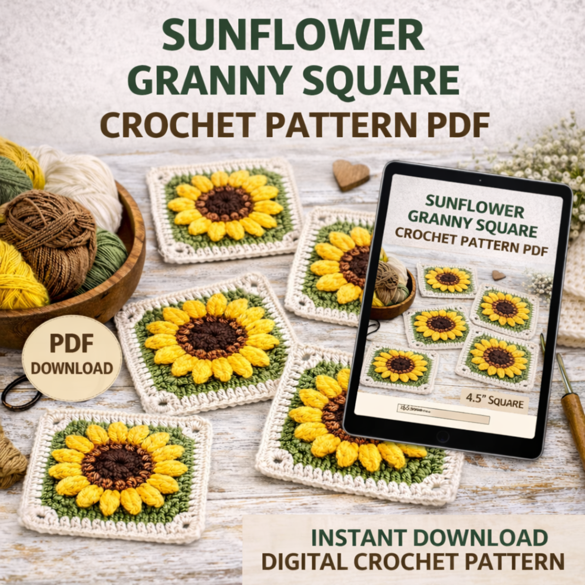 Sunflower Granny Square Crochet Pattern