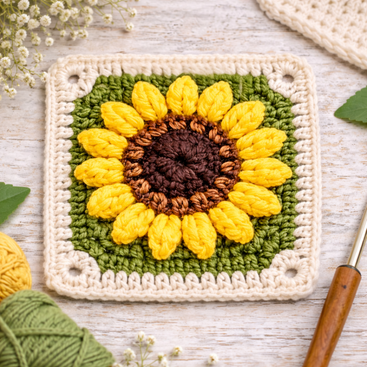 Sunflower Granny Square Crochet Pattern