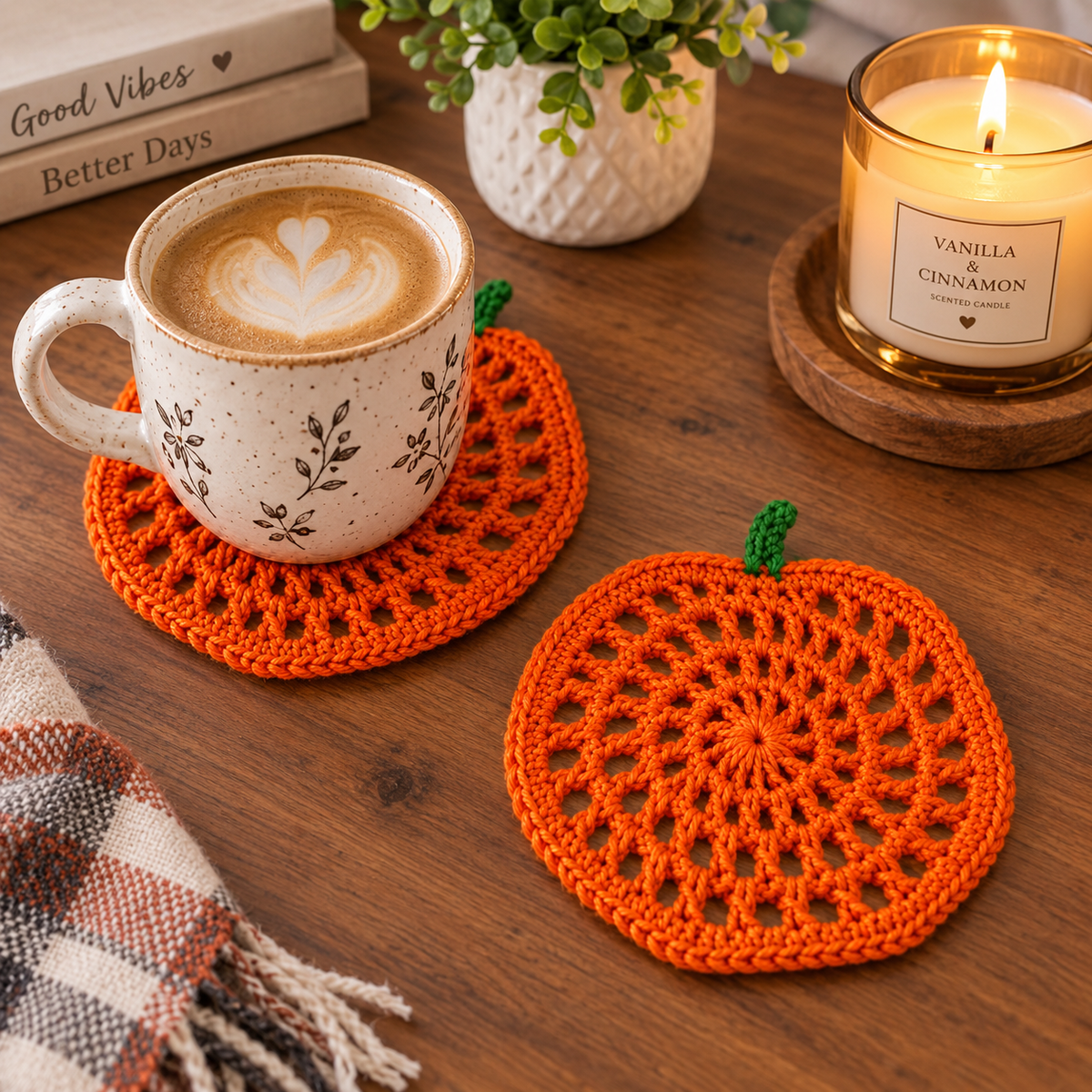 Pumpkin Coaster Set Crochet Pattern + Video Tutorial