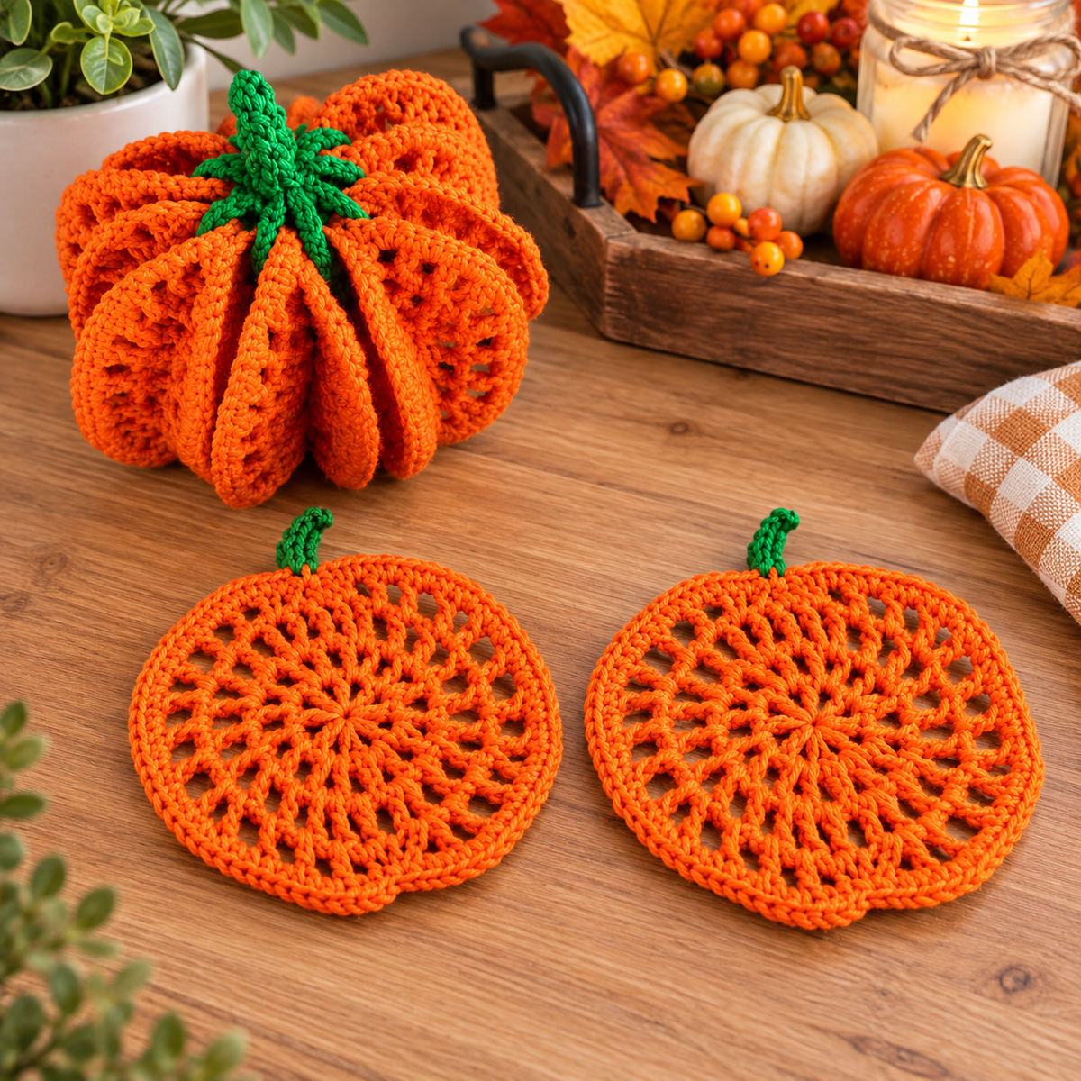 Pumpkin Coaster Set Crochet Pattern + Video Tutorial